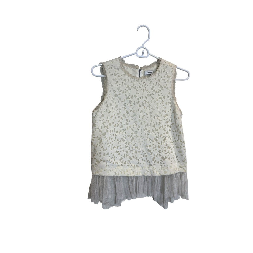 Elizabeth And James Blouse Womens XS White‎ Laser Cut Tulle Hem Sleeveless Top